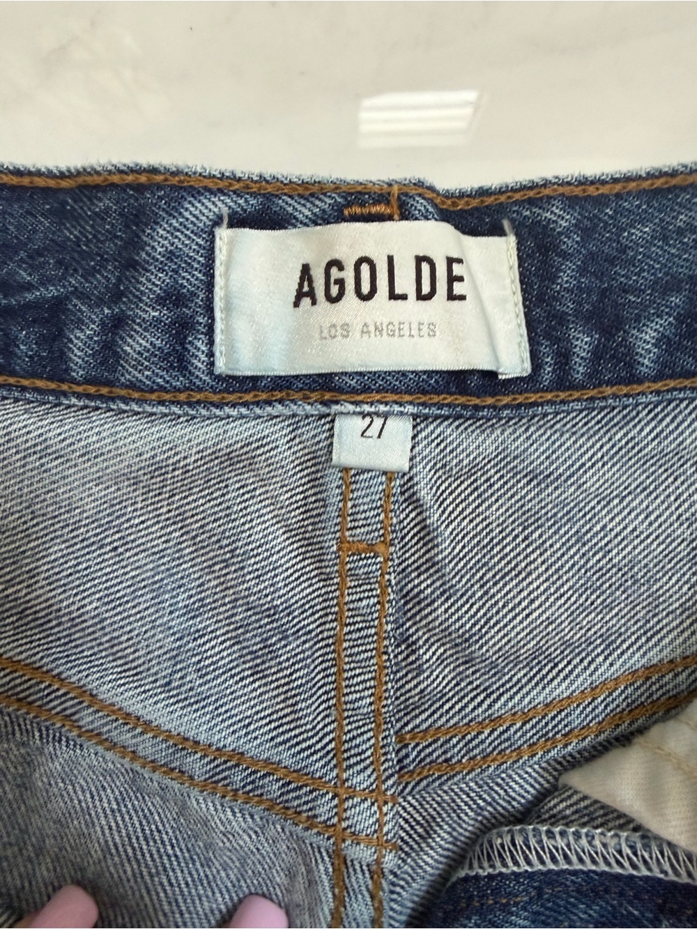 Agolde medium blue denim jeans with contrast stitching